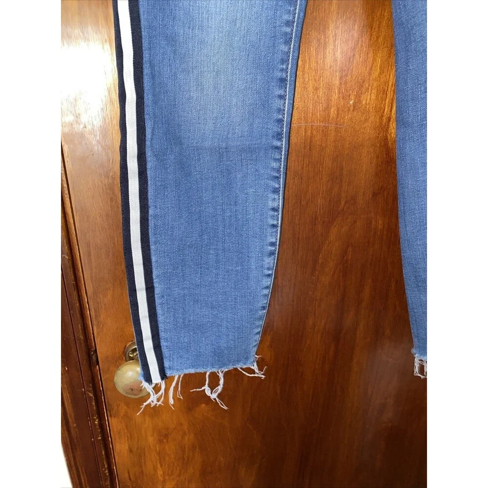 Loft Jeans Blue Side Stripe Slim Pocket Denim Modern Skinny Size 28 6 Raw Hem - Picture 2 of 9